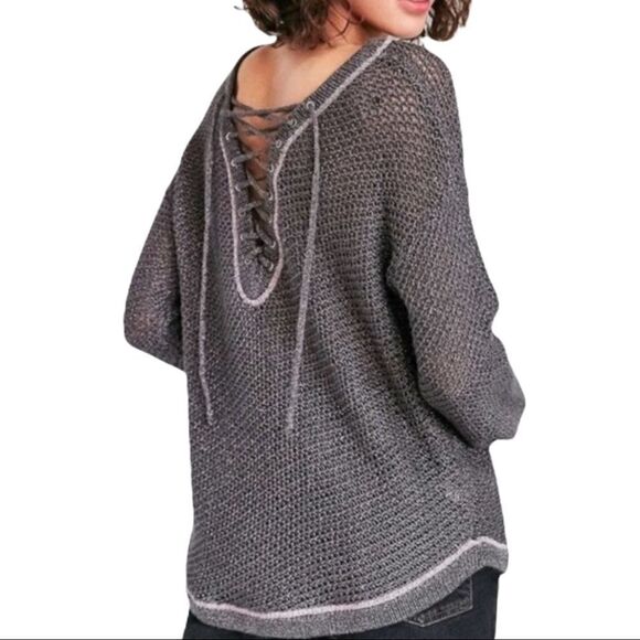 KIMCHI Blue Purple Metallic a lace Up Sweater Sz S - Picture 2 of 13